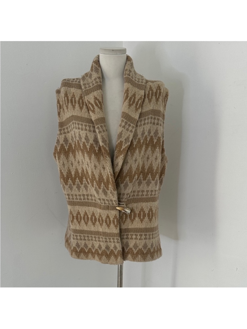 Vintage Ralph Lauren Aztec Southwestern Wool Linen Silk Toggle Closure Vest XL